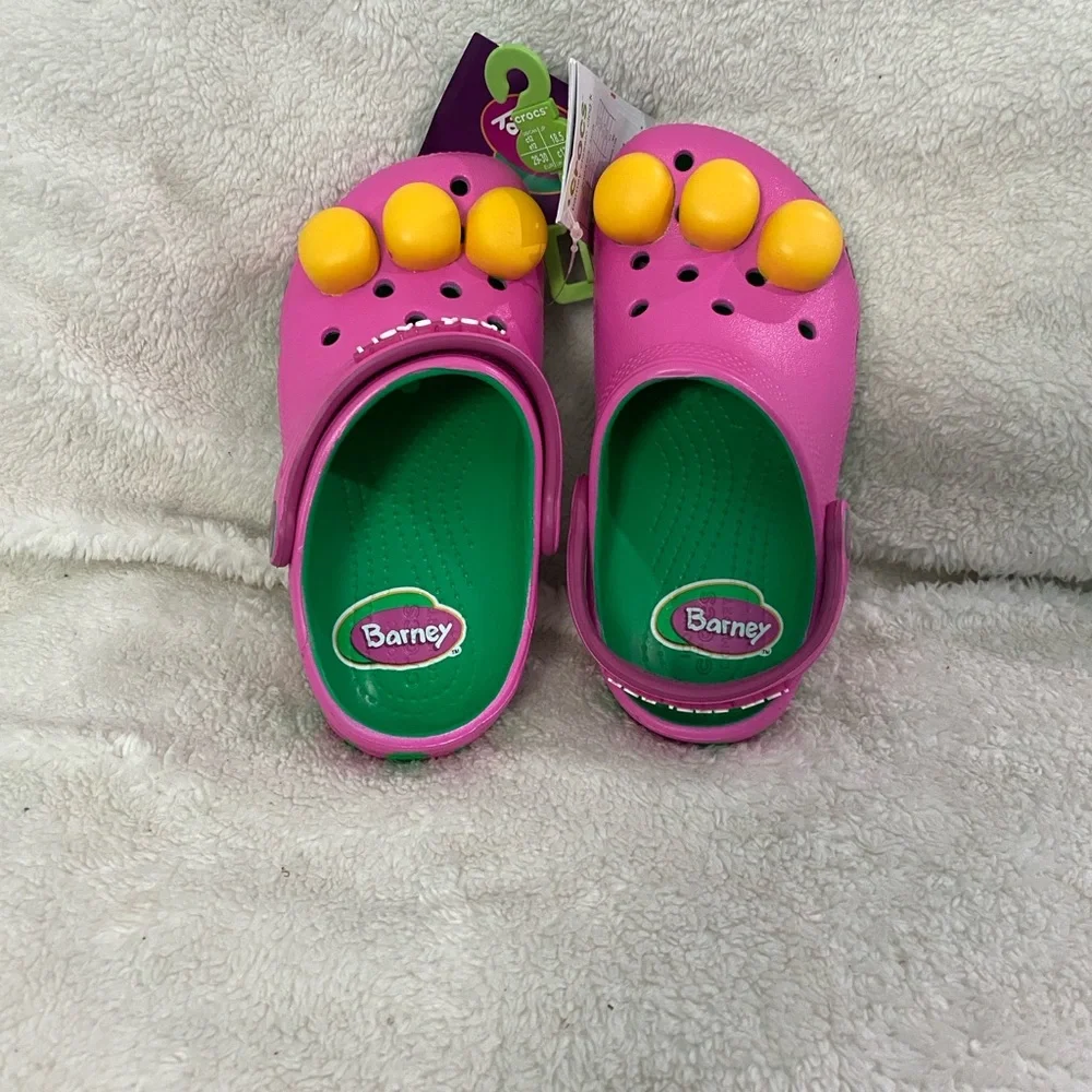 Crocs Kids Barney Clogs, Pink and Green